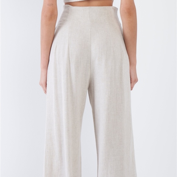 Oatmeal Beige  Wide Leg Ankle High Waist Pant - Picture 3 of 10